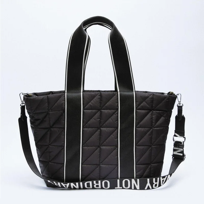 

Black Pleated Casual Tote Bag Fashion Simple Large Capacity Shopping Shoulder Bag For Women