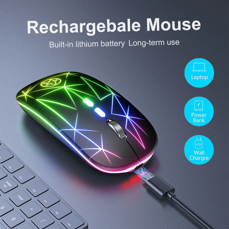 

Беспроводная Bluetooth-мышь A20, 2,4 ГГц, USB-зарядка, бесшумная компьютерная мышь, эргономичная игровая мышь RGB для настольного ПК, ноутбука, аксессуары