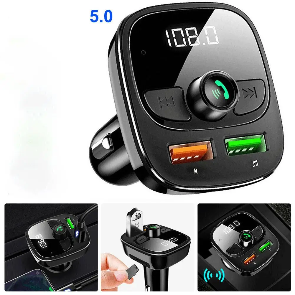 

Wireless Bluetooth Car Fm Player Transmitter Radio Handsfree Qc3.0 Usb Charger Adapter LED Digital Display Aux FM Modulator