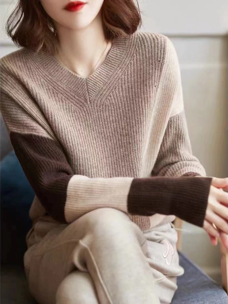 Женский свитер с длинным рукавом свободный трикотажный пуловер оверсайз