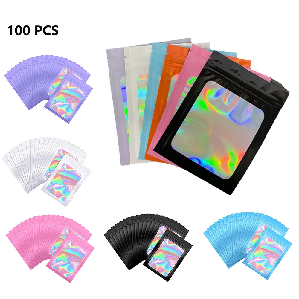 

100Pcs/Pack Storage Bags Resealable Self Adhesive Foil Zip Lock Bags Organizer Gifts Pouches For Jewels Foods Candys