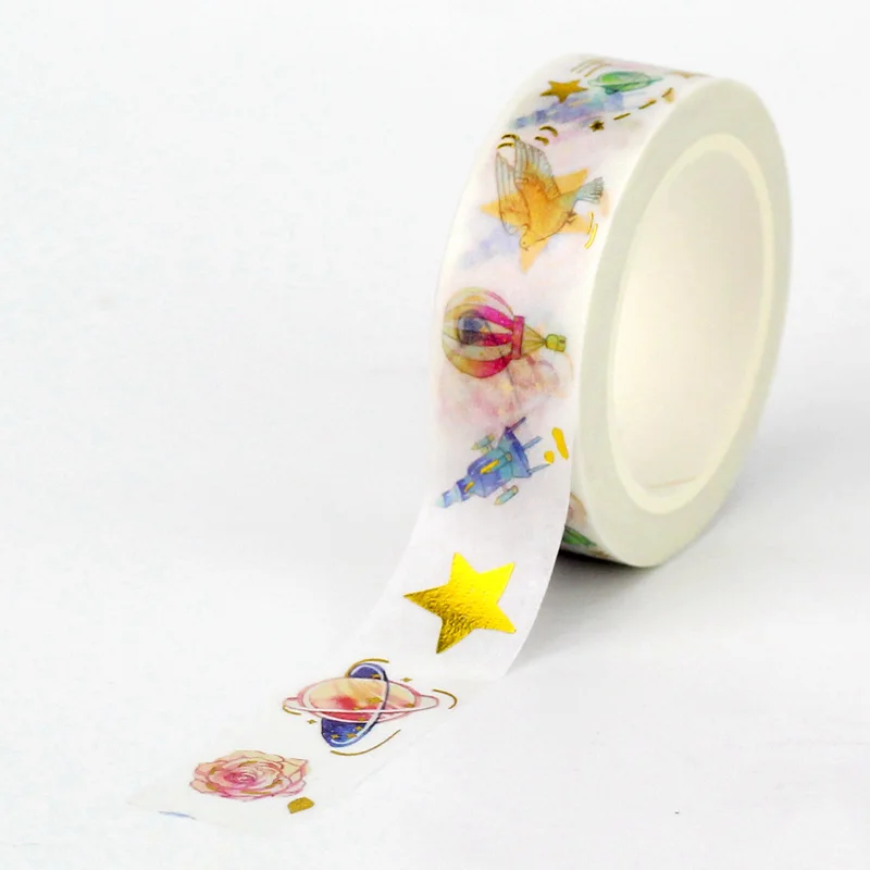 

#F270 NEW 1PC 10M Decor Gold Foil Planet Star Birds Masking Washi Tape Journaling Cute Stationery School Supplies