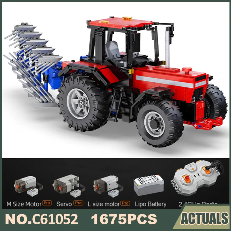 

Cada1675pcs C61052 фермерский трактор с дистанционным управлением, многофункциональный сельскохозяйственный автомобиль, строительный блок, RC кирп...