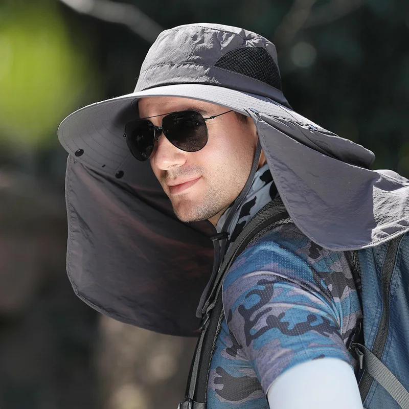 Панама мужская с шалью водонепроницаемая шляпа от солнца широкими полями 10 см