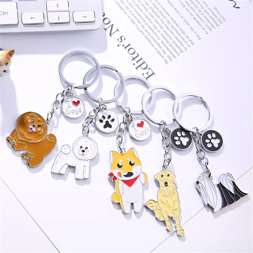 

NCEE 1pcs Fashion Pet Memorial Keychain Dog Pendant White Maltese Animal Bell Enamel Keyring Women Bag Jewelry Girls Accessories
