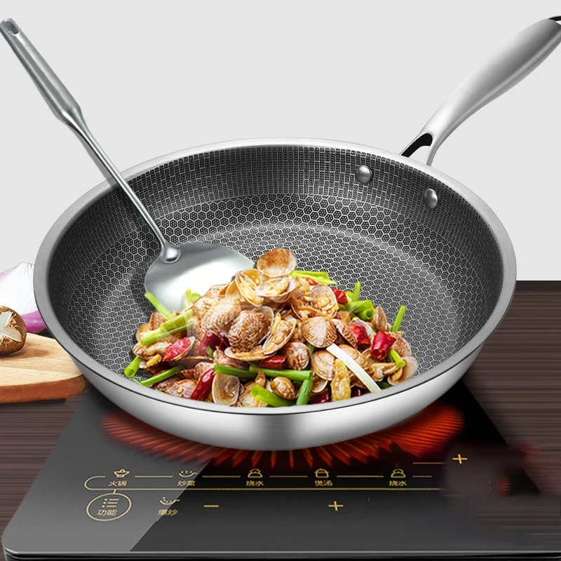 

Stainless Steel Frying Pan Non-Stick Pot Cookware 28Cm Fried Steak Pot Saucepan Single-Sided Honeycomb Kitchenware