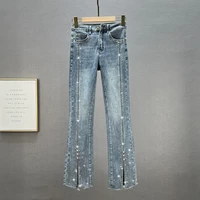 jeans for women 2022 new spring hot rhinestone fashion split bootcut trousers female jean blue stretch denim pants students jean