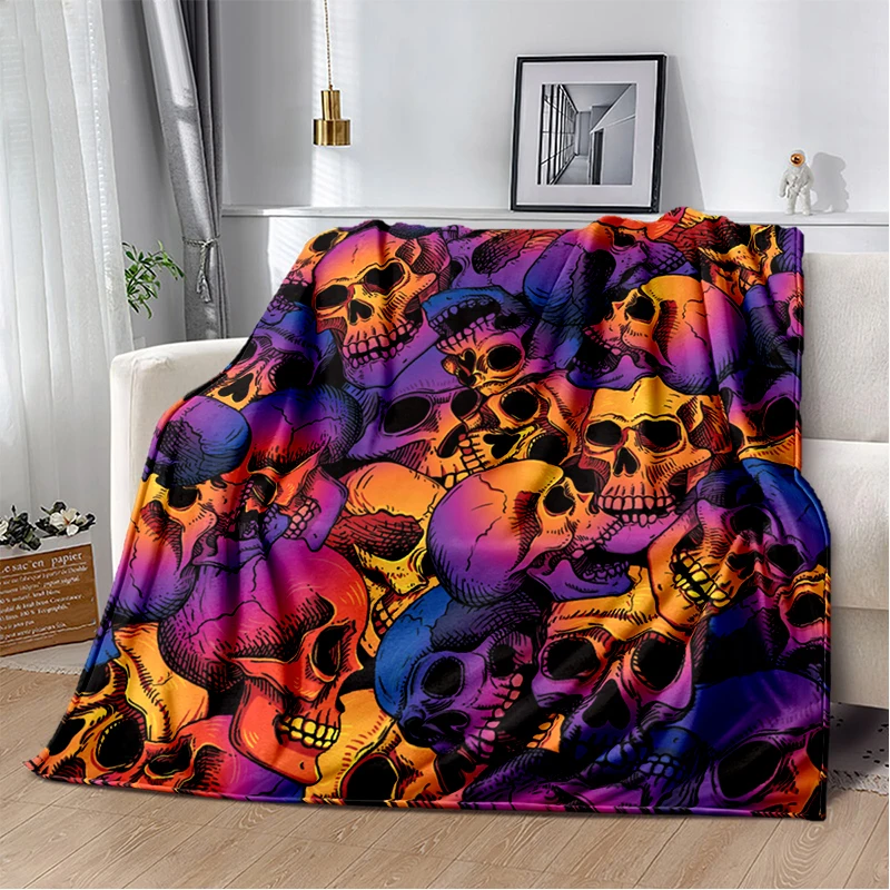 

Street Art trend Skulls Rose Pattern manta sofa bed cover soft and hairy blanket plaid Soft Warm Flannel Throw Blankets gifts