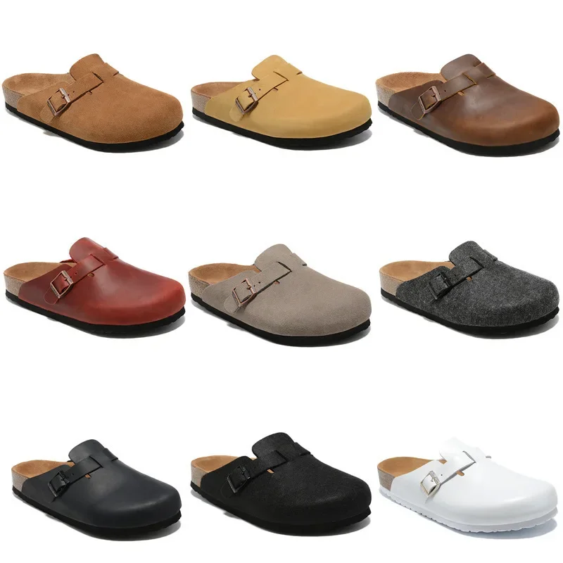 

Original Brand Boston Men Women sandals flats Lazy Leather Cork Half slippers casual shoes fashion leather buckle beach slide