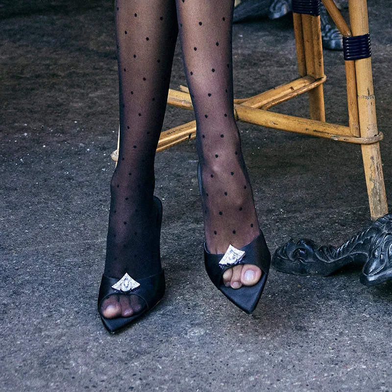 Розовые сандалии CHMURY на высоком каблуке остроносые женские мюли