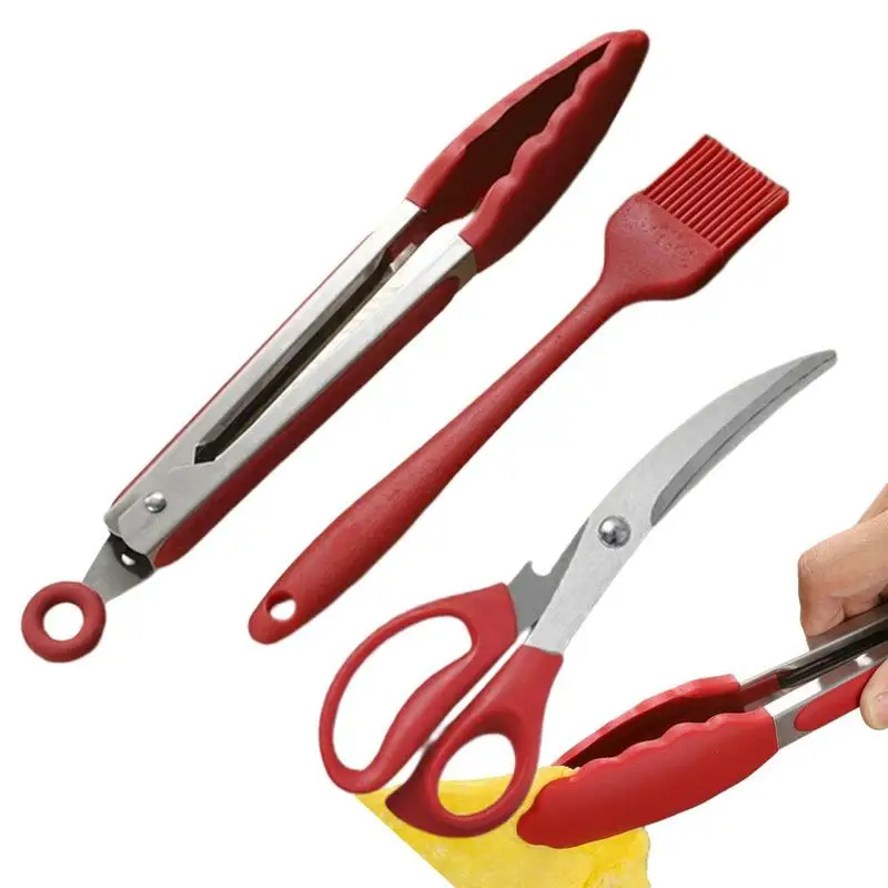 

Grill Tongs Heat-Resistant Food Clip Portable Steak Clip And Barbecue Brush Non-Stick Serving Tongs Non-Slip Barbecue Clips