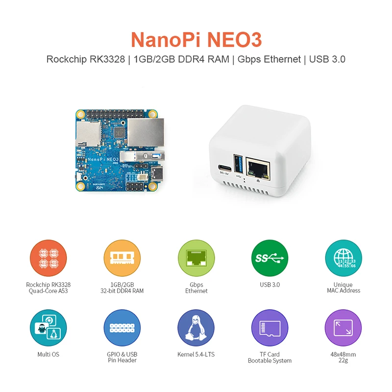 Плата разработки NanoPi NEO3 Friendly RealQvol 2 ГБ DDR4 четырехъядерный процессор A53 Rexchip RK3328 Gbps