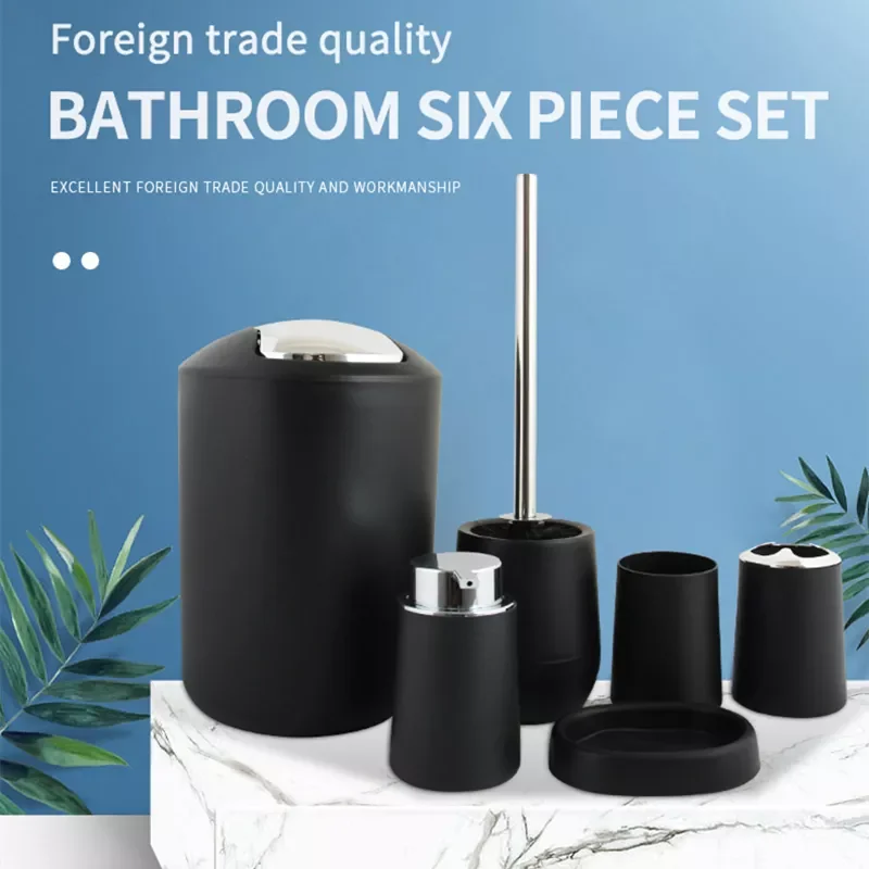 

2022New Accessories Set 6 Piece Soap Lotion Dispenser Toothbrush Holder Soap Toilet Brush Trash Can Bathroom Essential Room Set