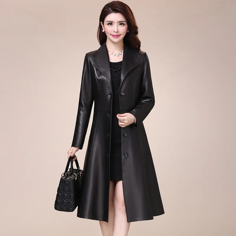 Женский плащ из натуральной кожи весна-осень 2024 новинка Haining импортная верхняя