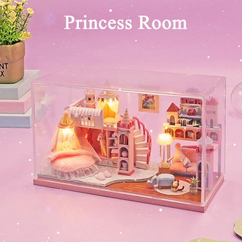 DIY Wooden Doll House Miniature Building Kits Princess Room Castle Dollhouse With Furniture Lights Casa Toys for Girls Gifts