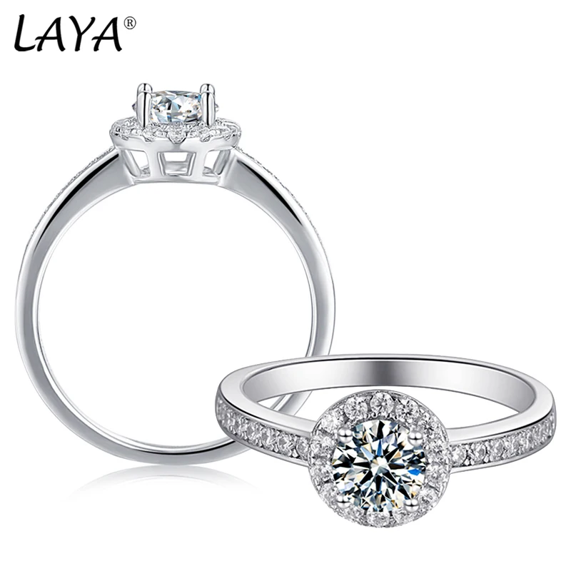 

LAYA 925 Серебро, настоящие кольца Moissanite, бриллиантовые кольца 0,5 карата, женские круглые обручальные кольца, серебряные украшения