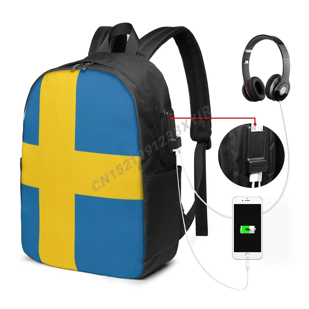 Backpack Sweden Flag Swedish Country Map IT'S IN MY DNA Fans Student Schoolbag Travel Casual Laptop Back Pack Unisex
