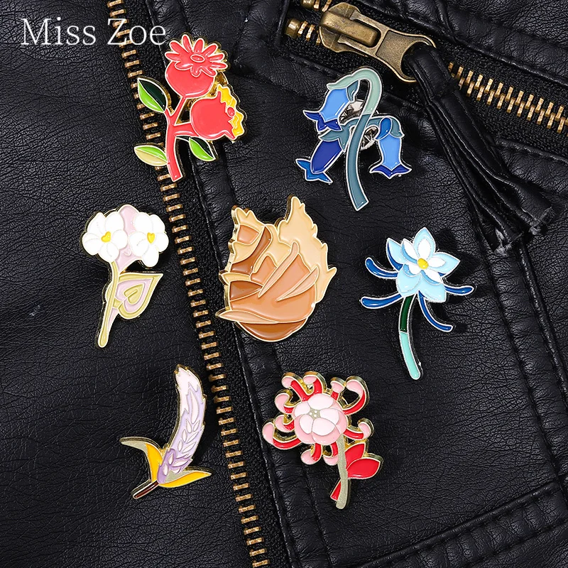 

Genshin Impact Enamel Pin Element Flame Frozen Liyue Flower Brooch Lapel Badge Metal Jewelry For Player Friends Gifts wholesale
