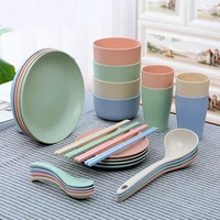 eco friendly wheat straw bowl plastic bowl household cup plate single pack cereal bowl fruit fork gift gift tableware rice