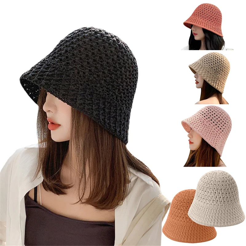 

Women Bucket Hat Summer Hollow Out Thin Breathable Sun Hat Female Beach Panama Cap Fold Outdoor Japanese Lesure Fishierman Cap