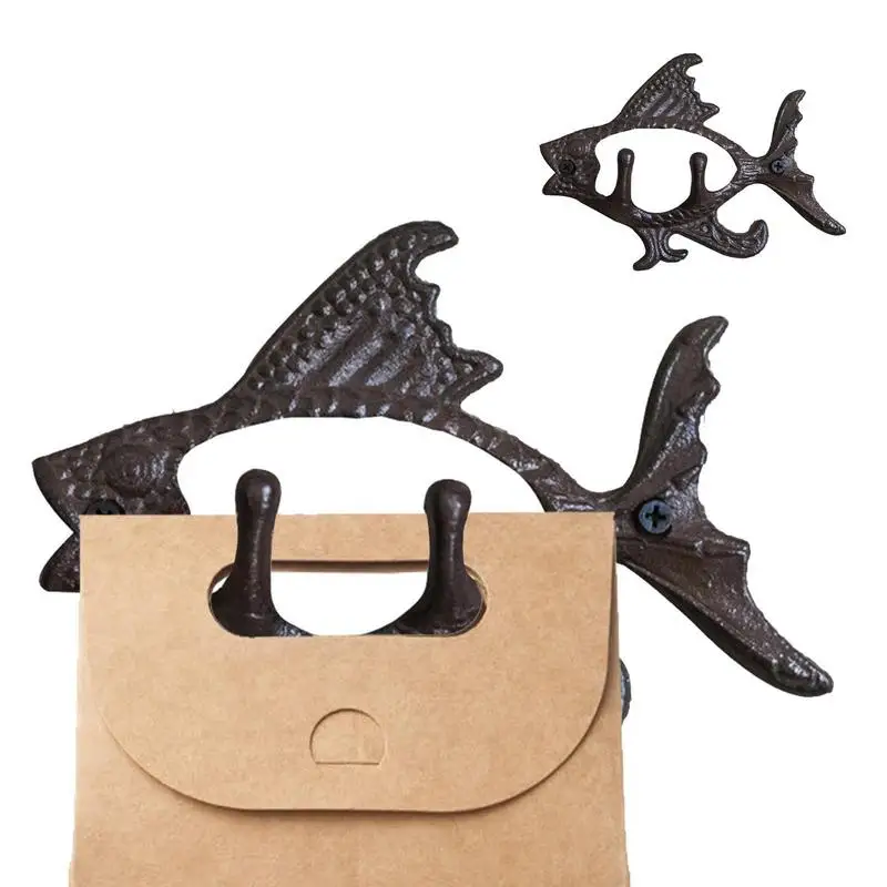 

Cast Iron Fish Design Wall Hanger Multipurpose Wall Coat Hook Key Holder Decorative Towel Rack Fish Designed Hanger For Bathroom