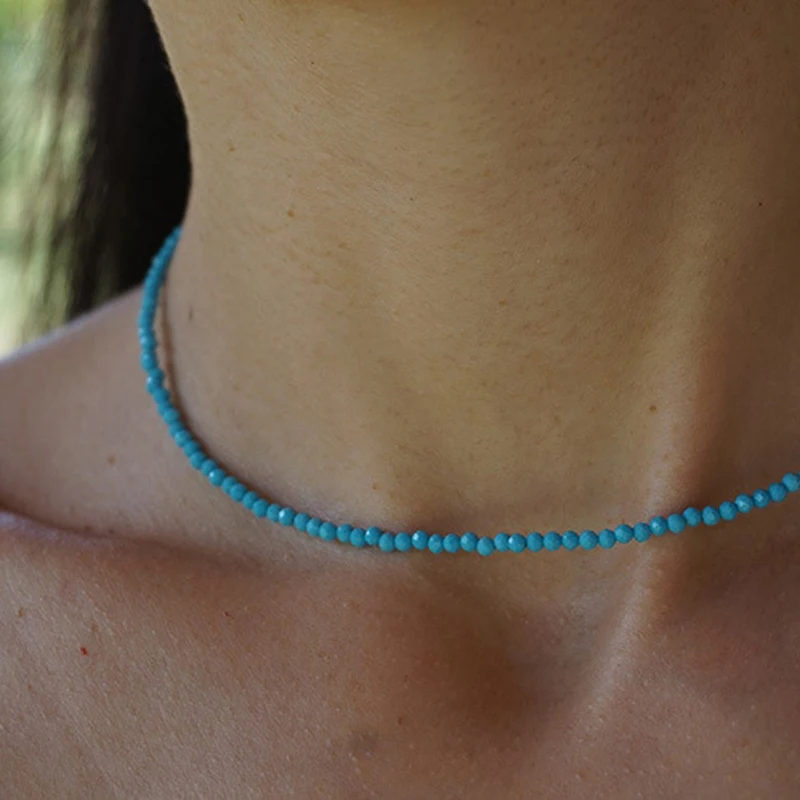 

Natural Stone Beads Choker Necklaces Small Size Faceted Mini Stone Beads 18KGF Stainless Steel Necklaces For Women Jewelry