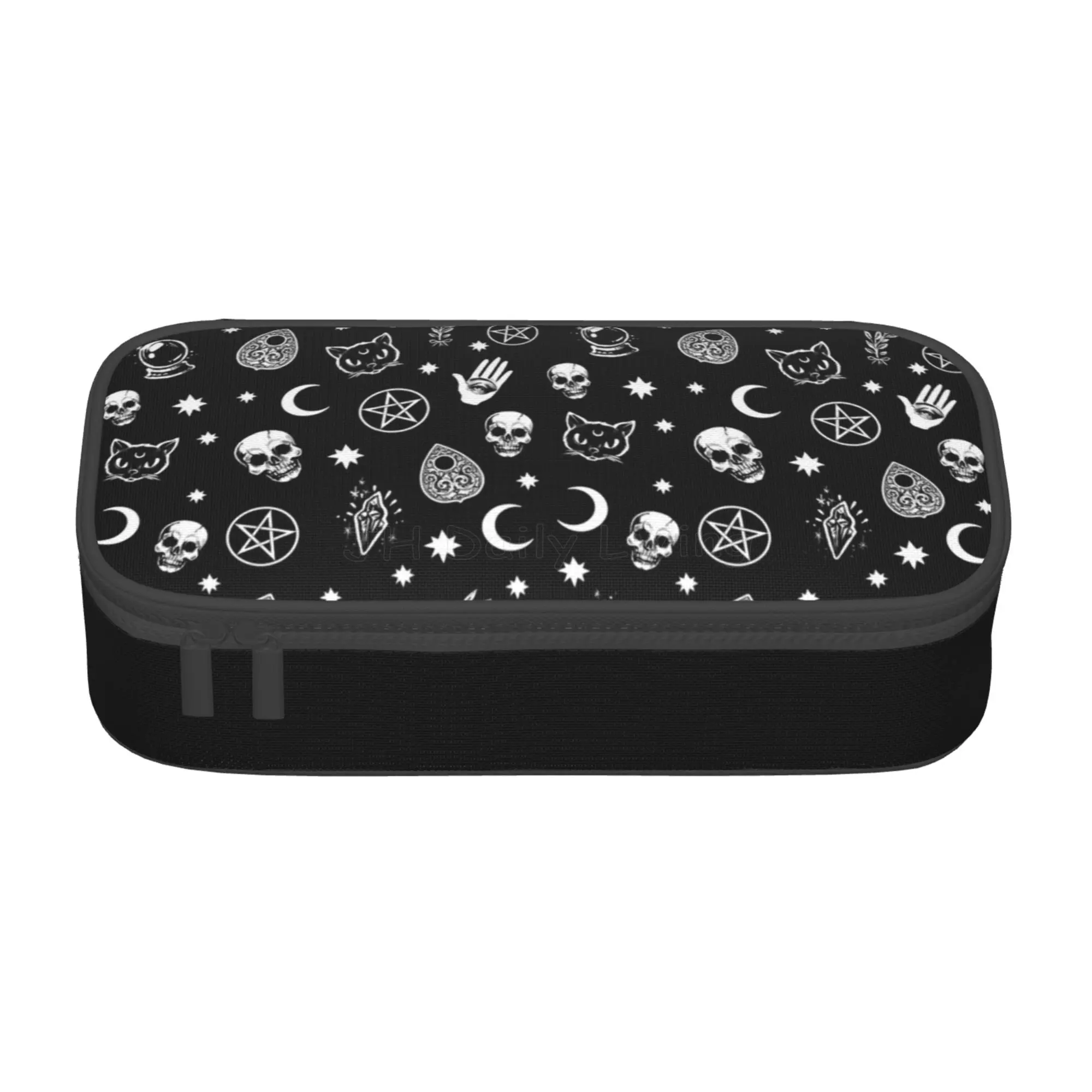 

Halloween Skull Cat Moon Gothic Pattern Large Capacity Pencil Case with Zippers Storage Pouch Holder Markers Pen Organizer Bag