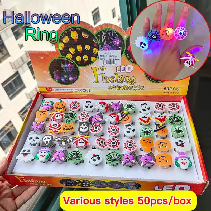 

Bats Halloween Ring Spiders Children Toy Gift Random Shape For 4-6 Years Old Glowing Finger Party Supplies Skeleton Eyeballs