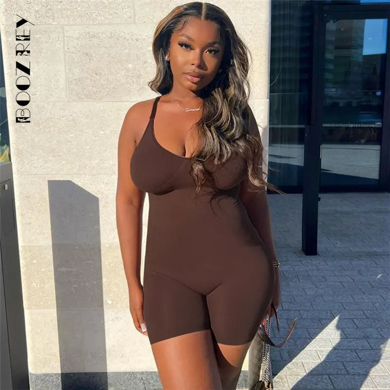 BoozRey Spring Sleeveless Spaghetti Strap Women Romper Sexy Backless Solid Bandage Playsuit Hipster Gym Fitness Baddie Outfits