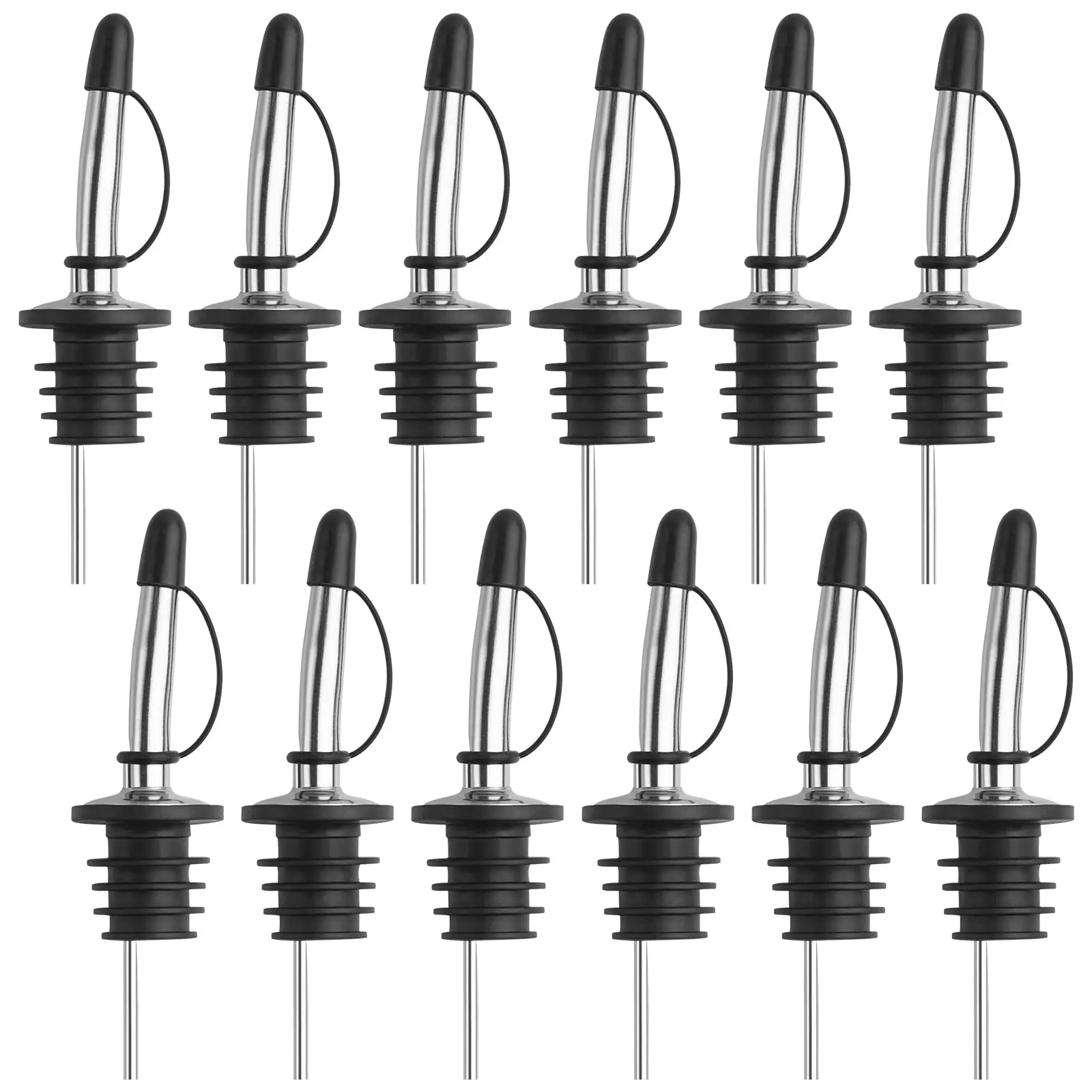 

12 Pack Pour Spout for Liquor Bottles Liquor Bottle Pourers Pour Spouts with Rubber Dust Caps Stainless Steel Tapered Speed