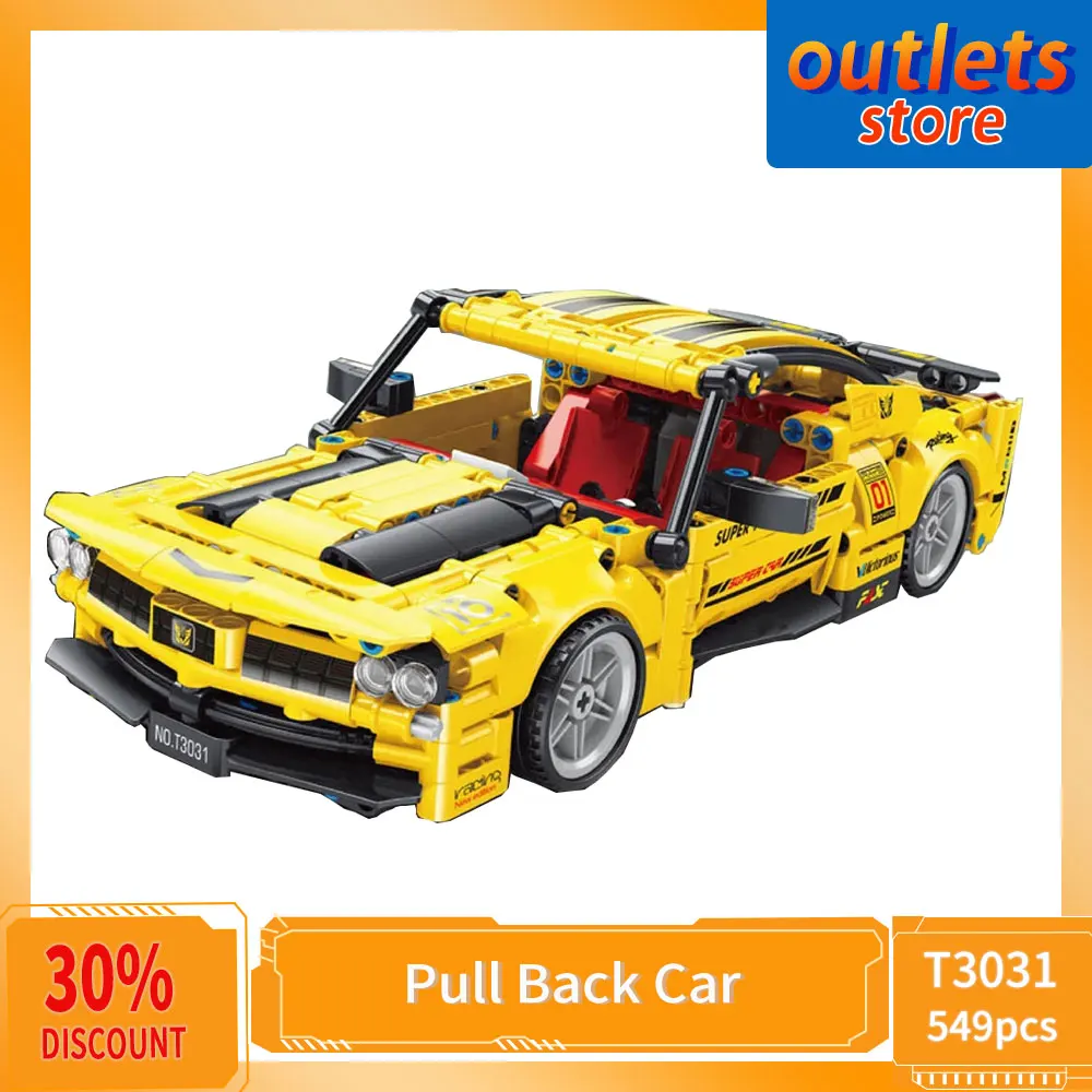 

T3031 High Tech Yellow Super Racing Vehicle Pull Back Car Static Moc Bricks Technical Model Building Blocks Boys Toys 549PCS