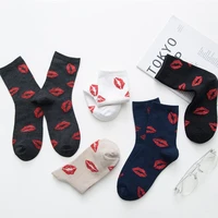 5pairs womens autumn new red lips socks personalized fashion cotton crew socks men korean version of hip hop trendy happy socks