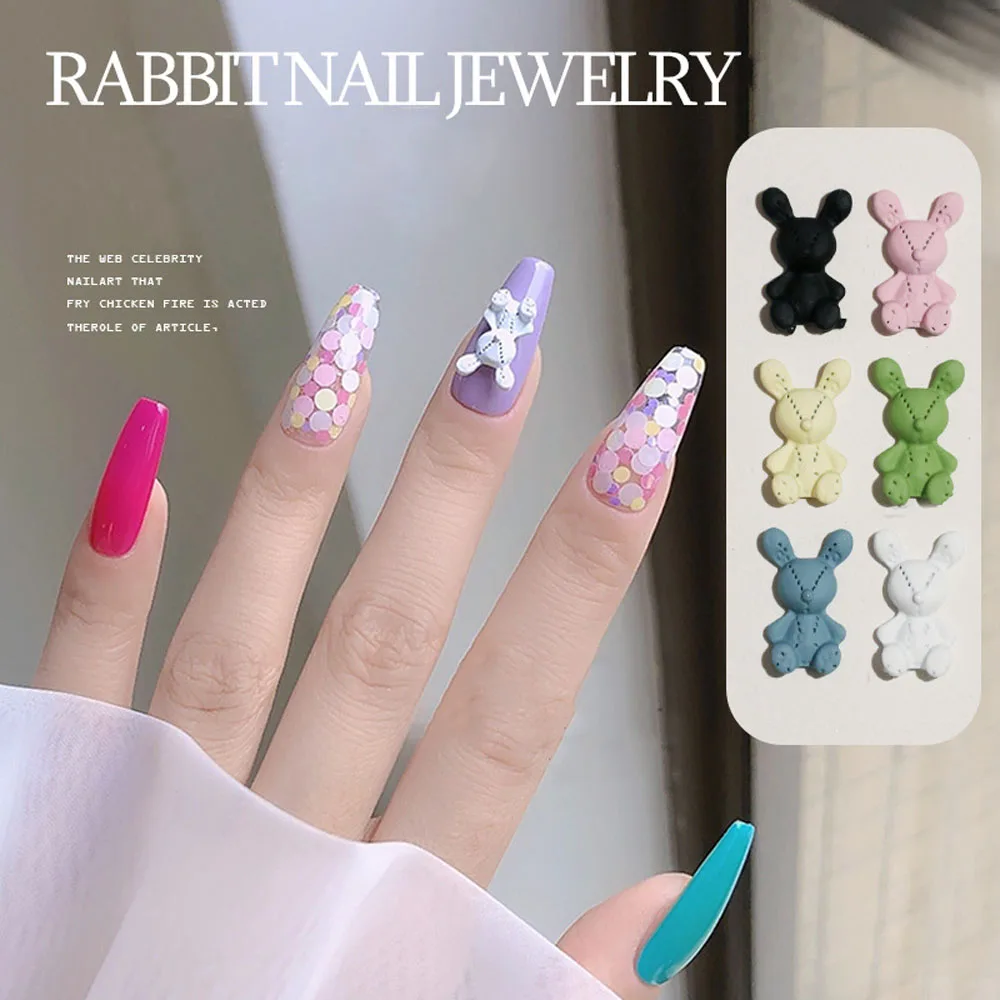 

Kawaii Dwarf Rabbit Nail Accessories 10pcs/Bag Japan Simple Macaron Color Bunny Alloy Charms Thicket Hare Fingertips Decorations