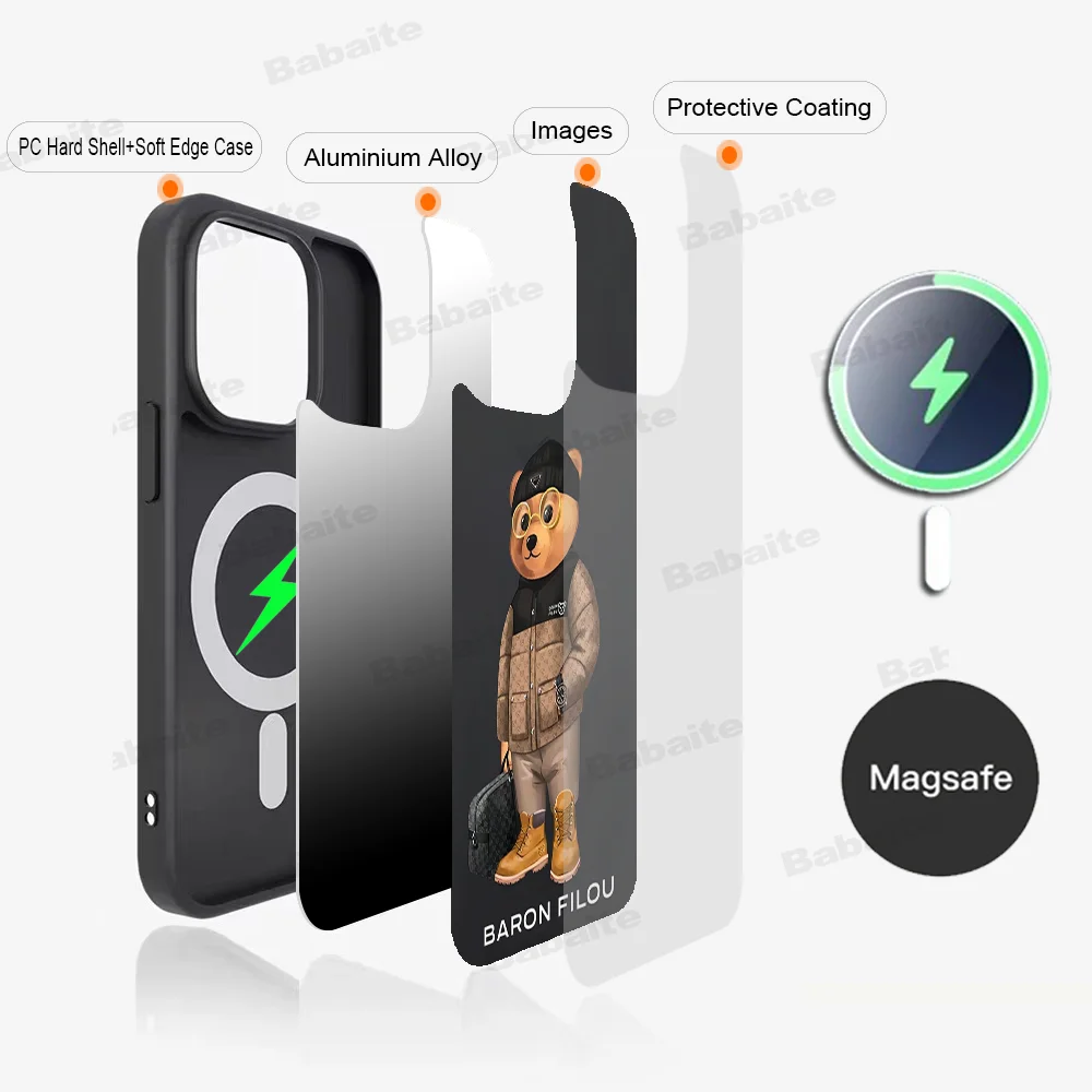 Fashion B-Baron F-Filou Bear Phone Case Magesafe Magnetic Wireless Charge For iPhone 16 11 12 13 14 15 Pro Max Plus Mini