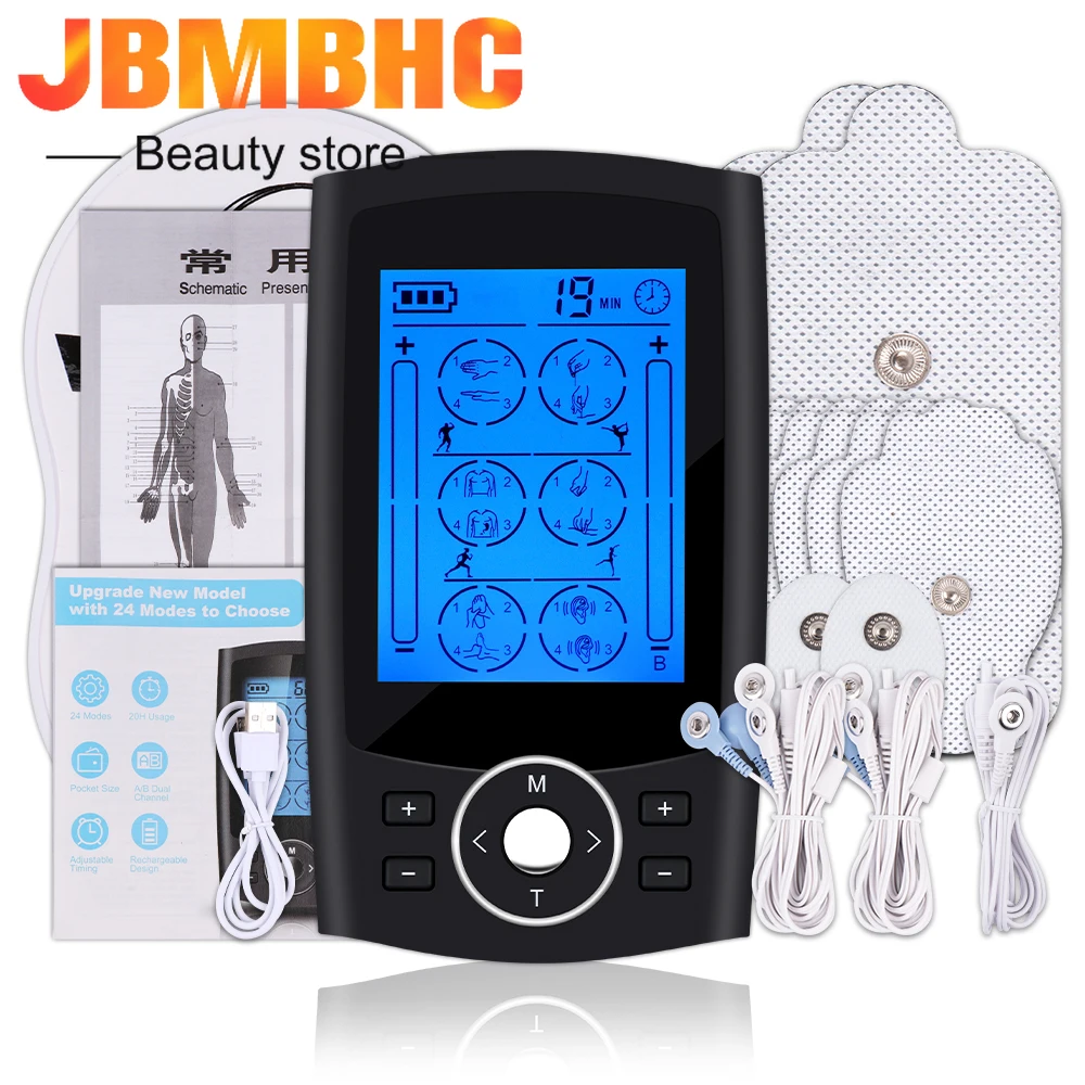

24 Modes Tens Body Massager EMS Eletric Muscle Stimulator Physiotherapy Microcurrents Low Frequency Relaxing Massage Pain Relief