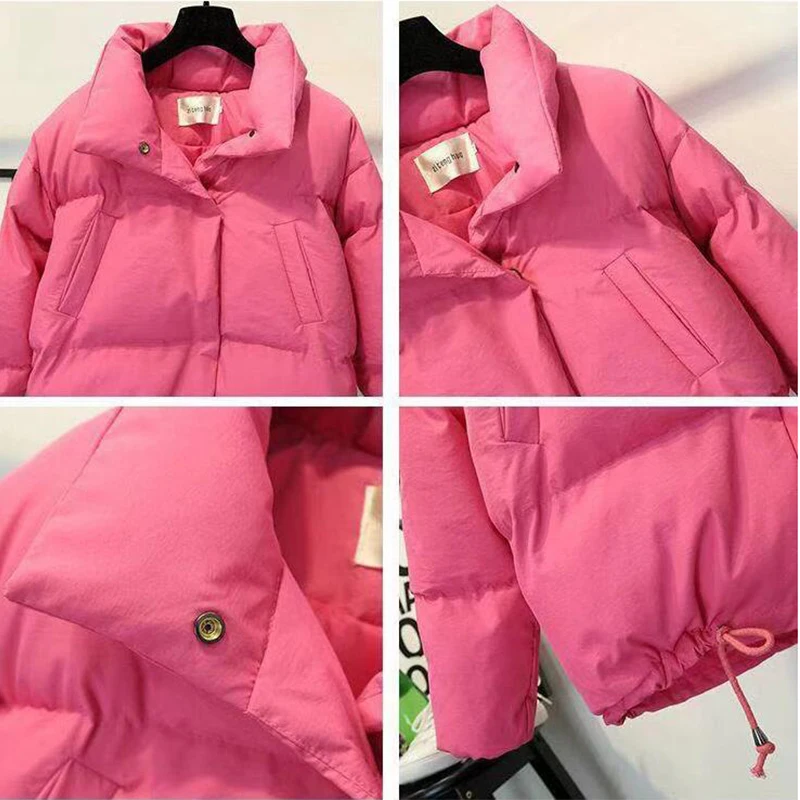 Women Fashion Short Loose Thick Jacket Cotton-Padded 2023 Winter Long Sleeve Parkas Female Warm Oversized Solid Coa