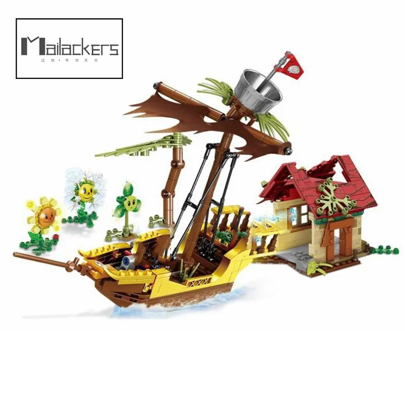 

Пиратская гавань парусный корабль Mailackers, строительные блоки MOC, Крейзи, зомби, набор для атаки на заднем дворе, модель, кирпичные игрушки для ...