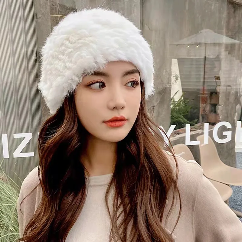 

Rabbit Hair Thermal Cap Fashion Women's Knitting Cap Wool Pullover Cap Bucket Cap Streetwear Women Hat