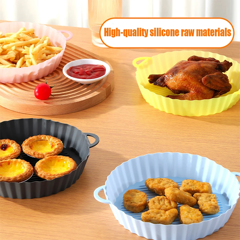 

18cm Air Fryers Oven Baking Tray Fried Chicken Basket Mat AirFryer Silicone Pot Round Replacemen Grill Pan Accessories