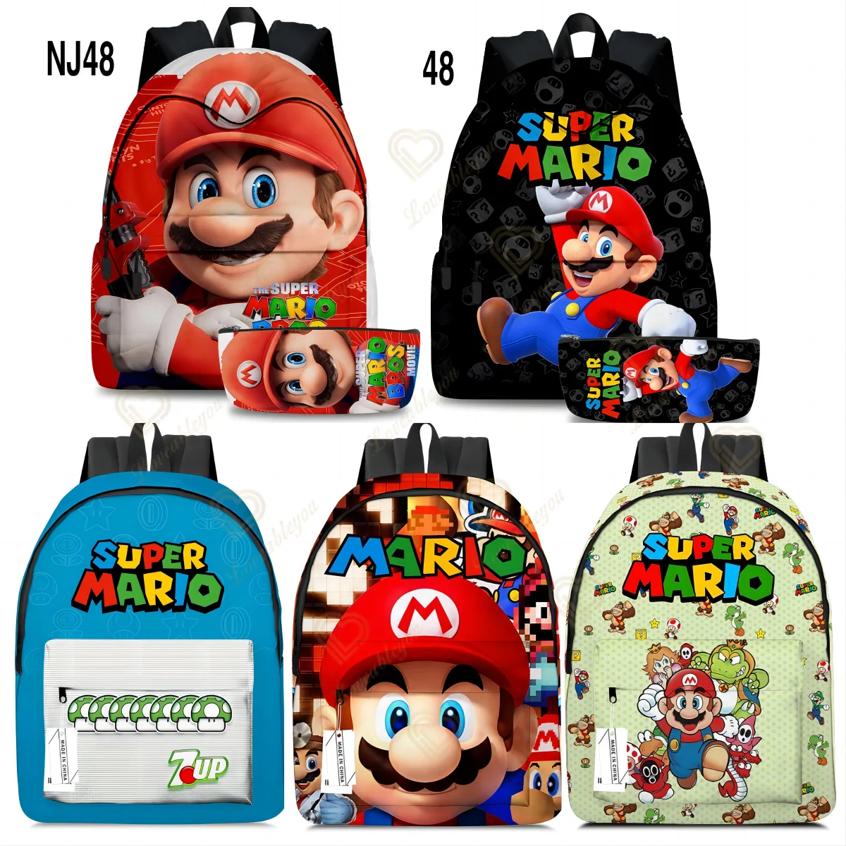 

Mario Bros Kids Backpack Casual Shoulder School Bag Pencil Case Anime Bag Waterproof Nylon Outdoor Sport Bag for Boys Girls