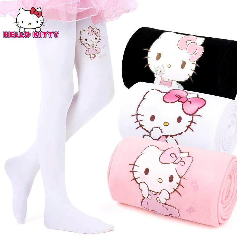 

Милые женские колготки Sanrio Hello kittys, милые мягкие колготки из искусственной кожи, аниме Мультяшные белые чулки для девочек