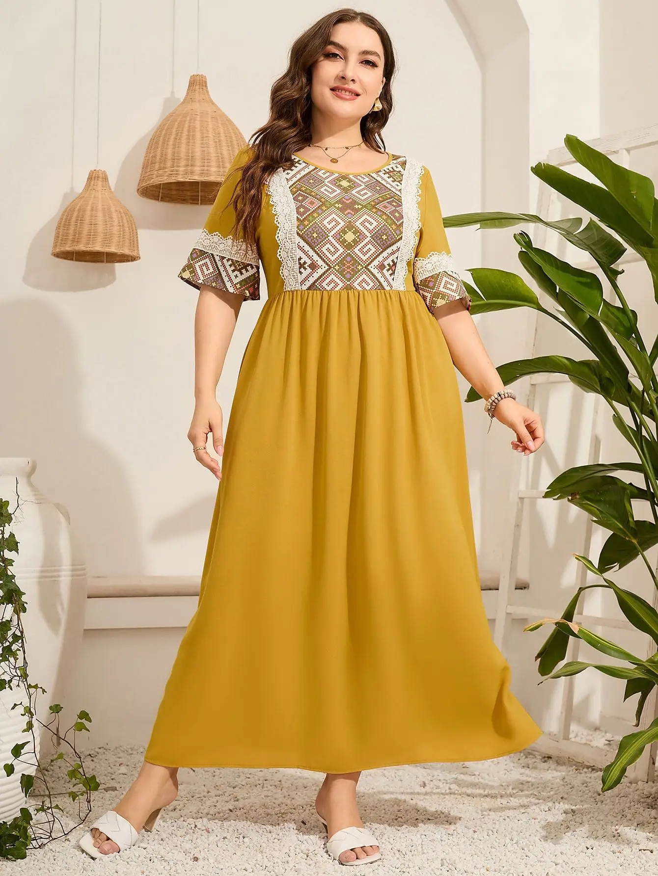 East Station temperament plus size long skirt cover belly printing plus size women printing female