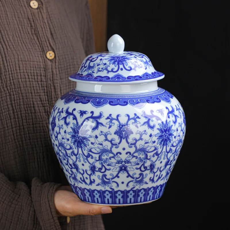 

Creative Enamel Painted Flower Storage Jar Retro Blue and White Porcelain Tea Jar Sealed Ceramic Jar Container Home Decoration