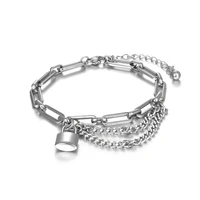 stainless steel sliver bracelet figaro chain cuban chain round bead lock fashion jewelry man gift