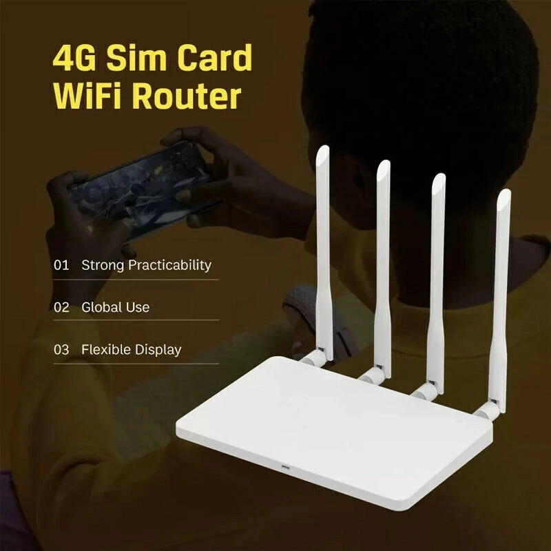 4G Router 1200Mbps LTE Wireless WiFi Dual-Band SIM Card Built-in CAT4 Modem Hotspot Internet Access 4 High Gain Antennas