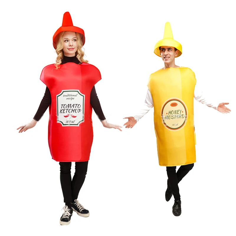 

Ketchup Mustard Cosplay Women Men Costume Fancy Outfits Adult Funny Food Roleplay Fantasia Couples Halloween Party Roleplay Suit