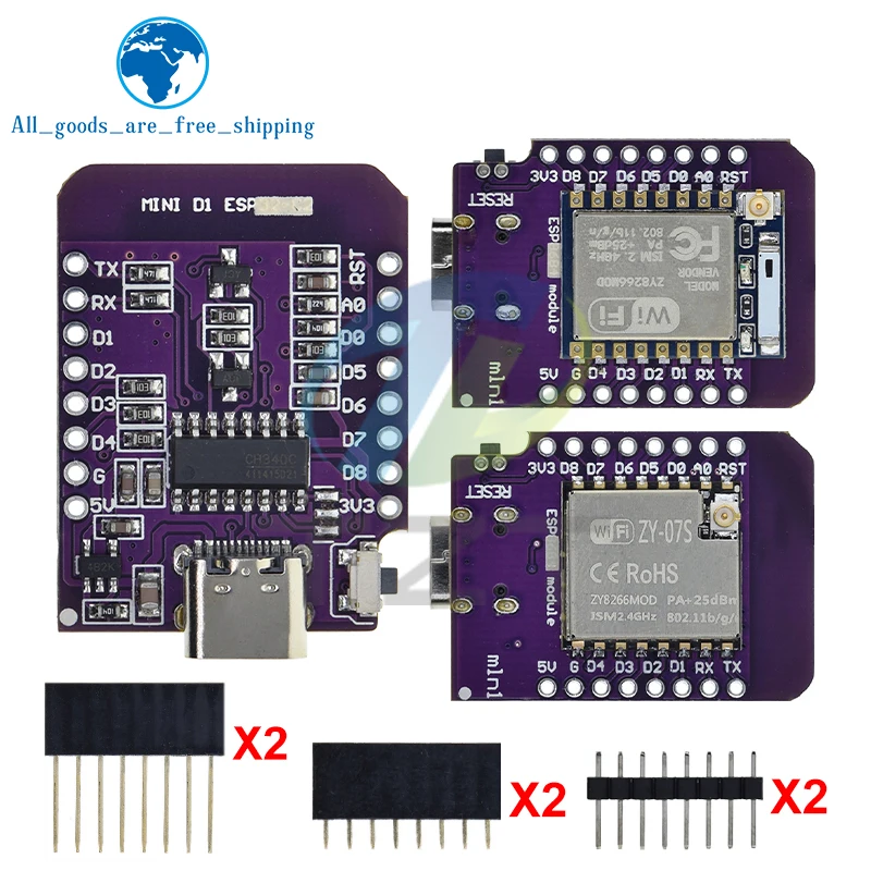 Мини-плата макетная TZT D1 Mini TYPE-C ESP8266/07S CH340G USB WIFI NodeMCU Lua IOT плата 3 В с контактами