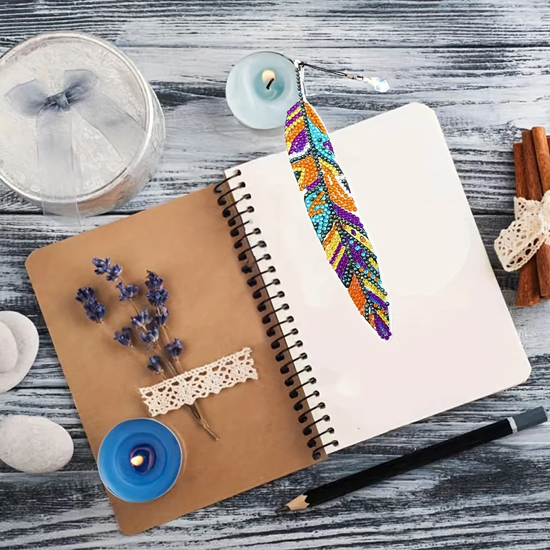 

Diy Diamond Art Feather Bookmark 5d Diamond Painting Crystal Pendant Book Notes Exquisite Feather Bookmark Material Pack