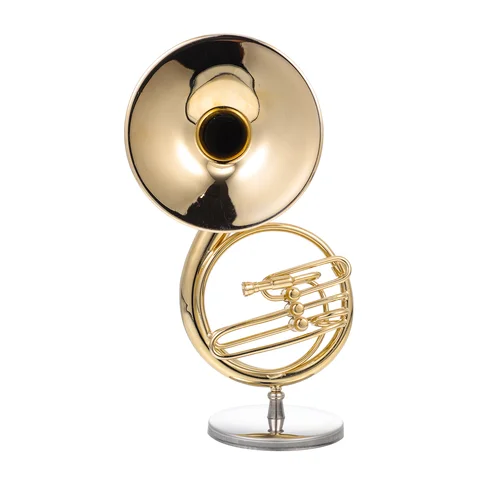 Статуя, модель музыкального инструмента, офисные игрушки, подставка Sousaphone, 24k позолоченный медный металлический баритон, украшение - изображение
