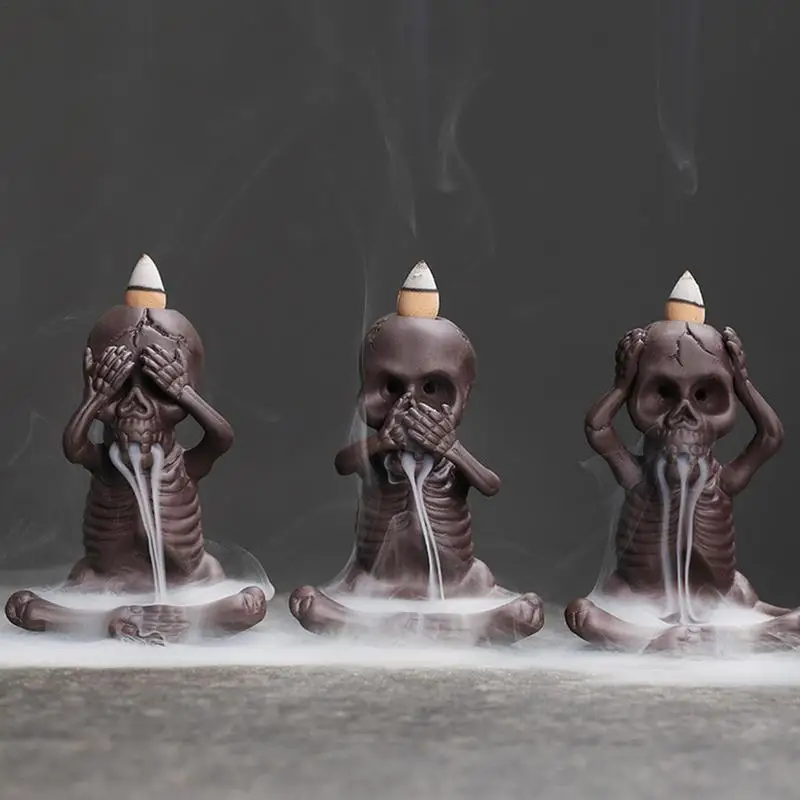 

Skull Waterfall Incense Burner For Halloween Parties Backflow Ceramic Incense Holder For Aromatherapy Decorative Craft For Home